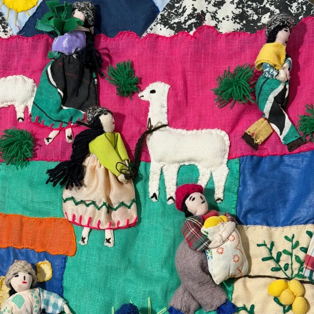 Arpillera Wall Hanging Unisex 19x19 Multicolor Folk Art Peru Textile